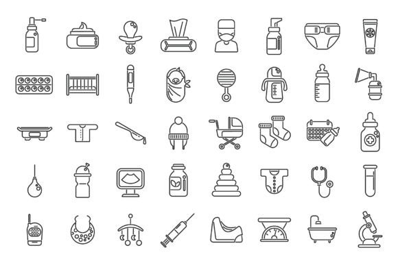 Baby Health Icons Set Outline Vector