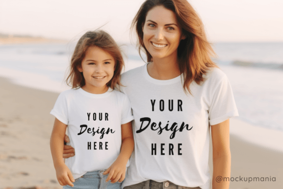 Beach Mom and Me White T-shirt Mockup
