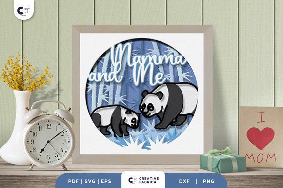 Mama and Baby Panda 3D Shadow Box