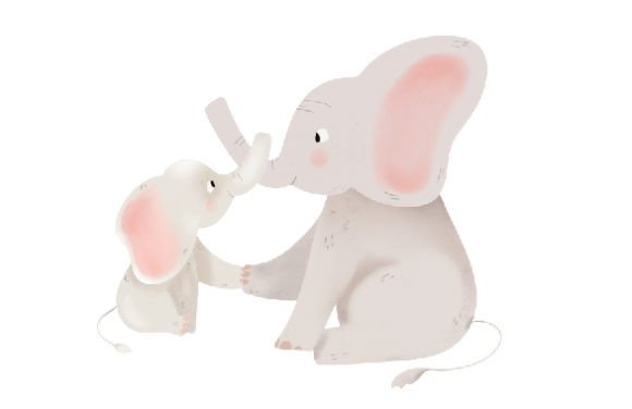 Mom and Baby Elephants, Watercolor