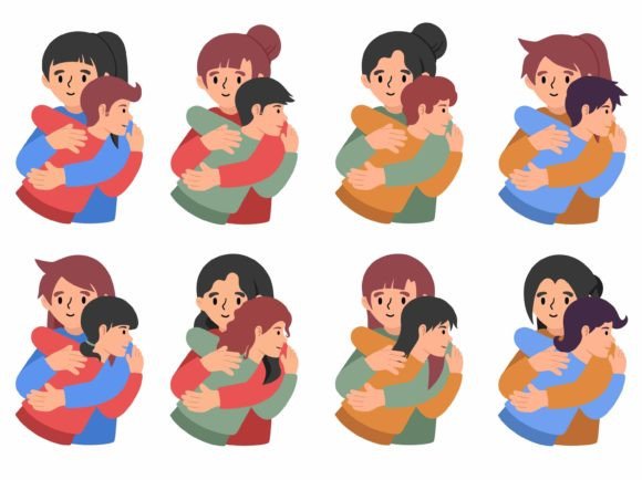 Mom Hugging Kid Illustration